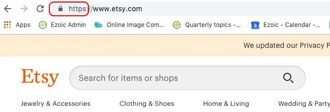 Etsy screenshot of SSL encryption