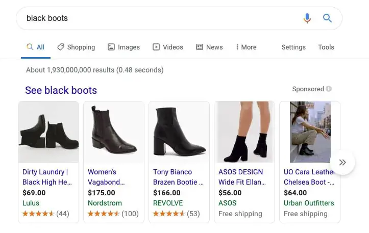 Black Boots on Google Search results