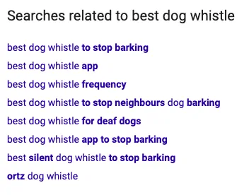 searches related on Google for best dog whistles