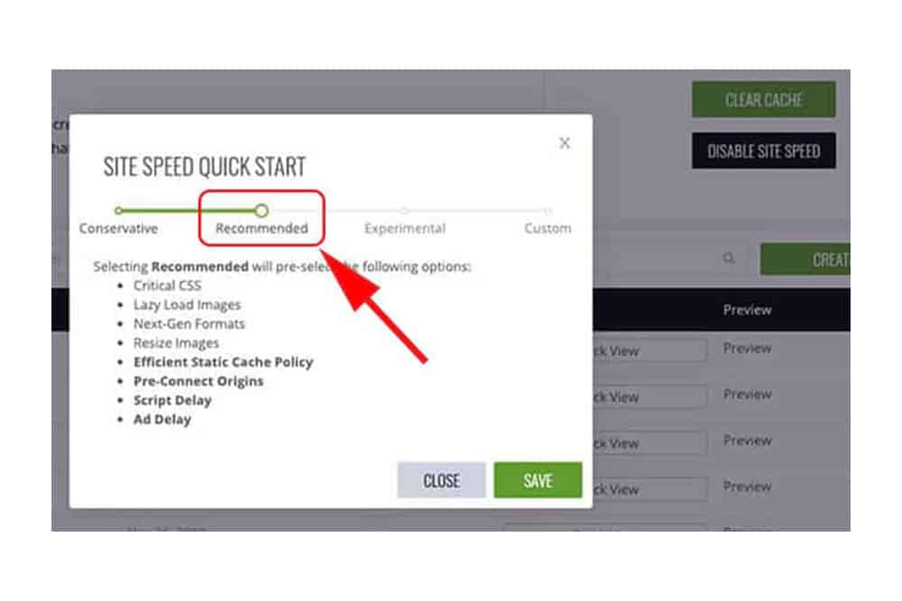 Choose the "recommended" setting for your site speed version