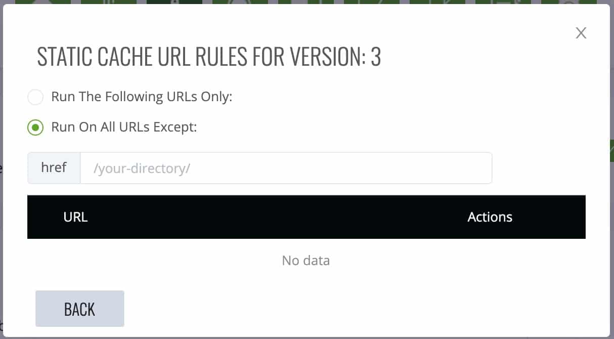 Static Cache Policy URL Rules