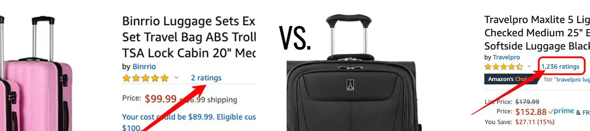 Luggage Amazon ratings comparison