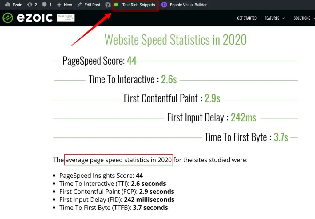 Google Featured Snippet texts on page speed statistics