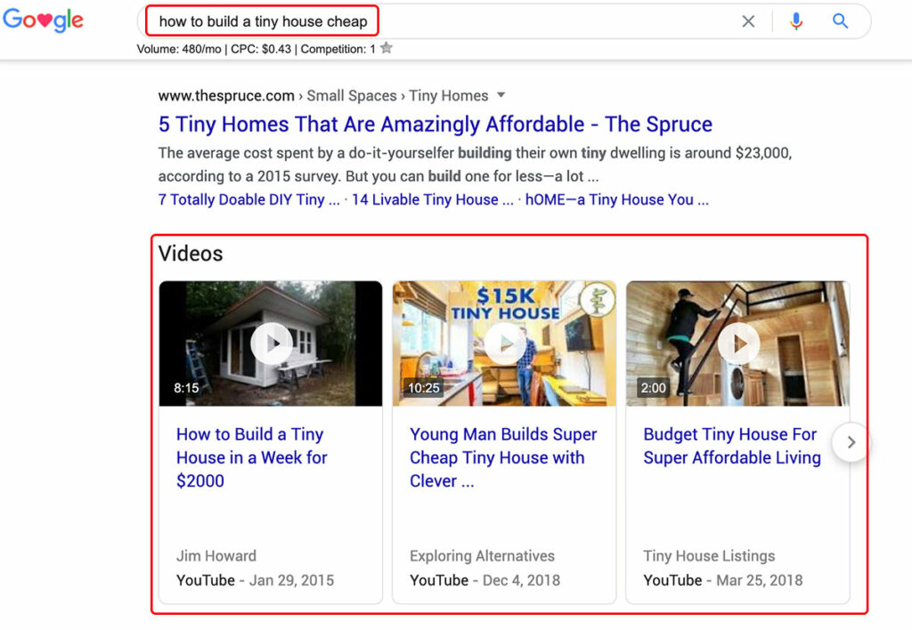Video results in Google Search