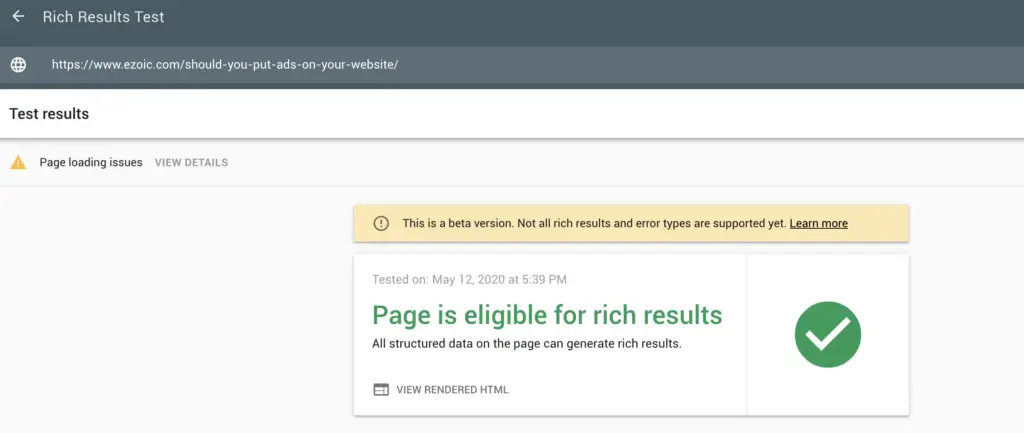 Google rich results test tool