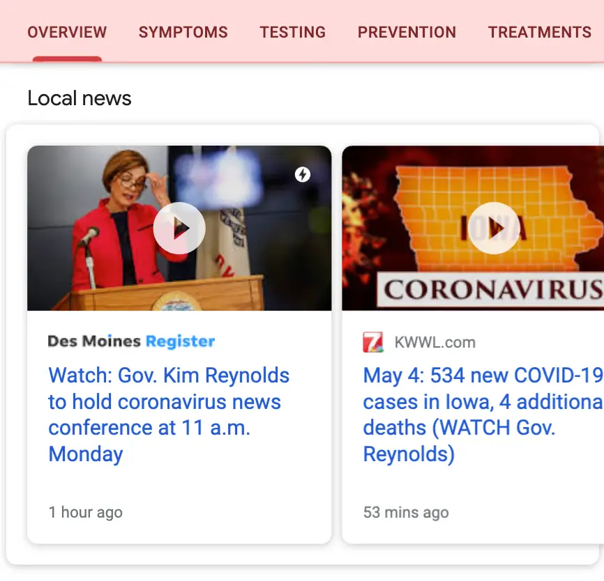 Top stories on Google News including more local news